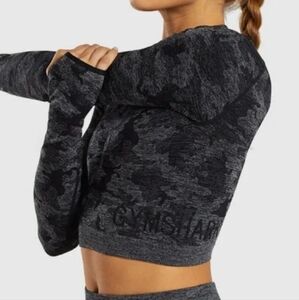 Gymshark Adapt Camo Seamless Long Sleeve Crop Top Compression Size M